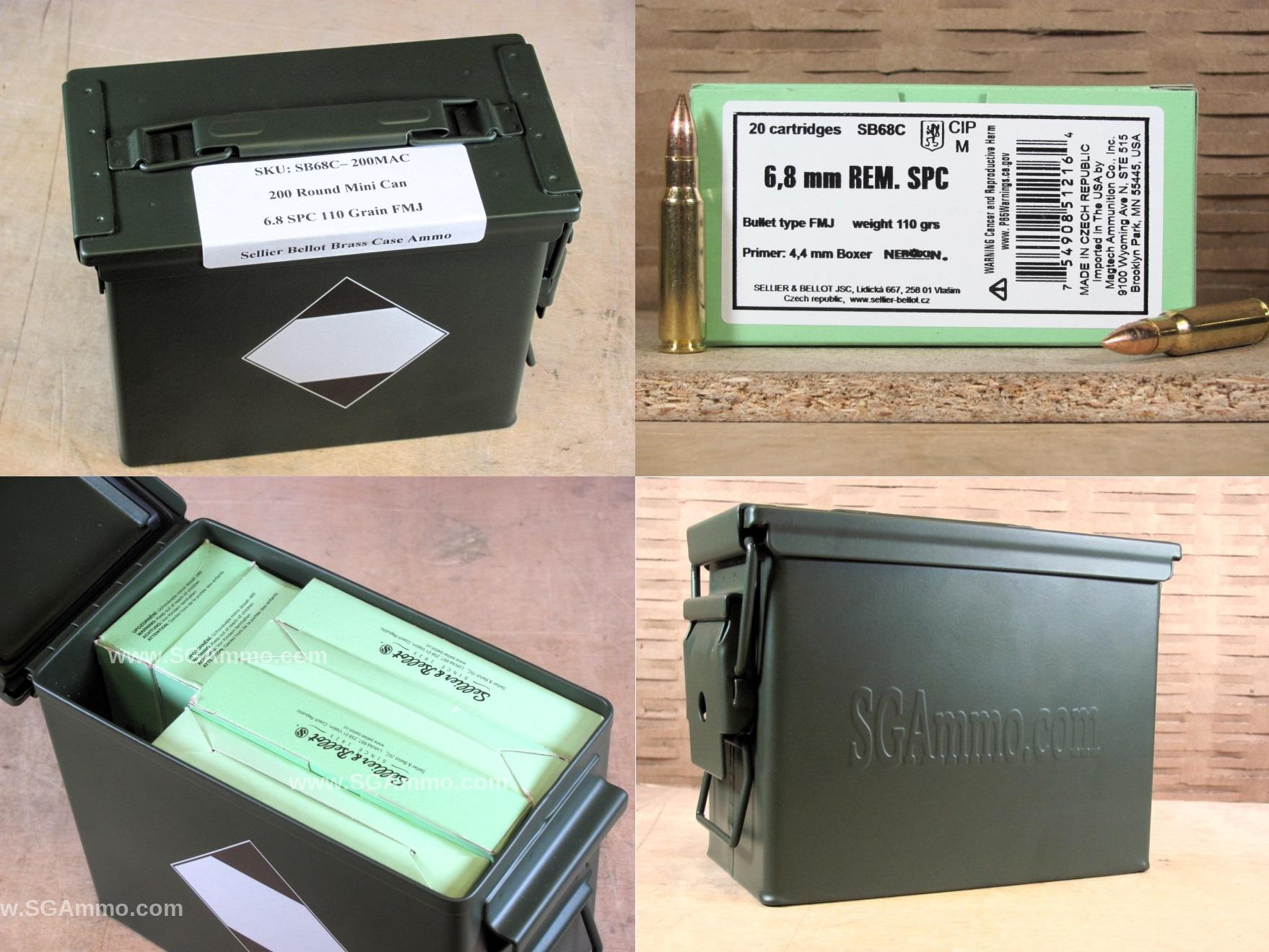 200 Round Can – 6.8 SPC 110 Grain FMJ Sellier Bellot Ammo – SB68C – Packed in Mini Canister