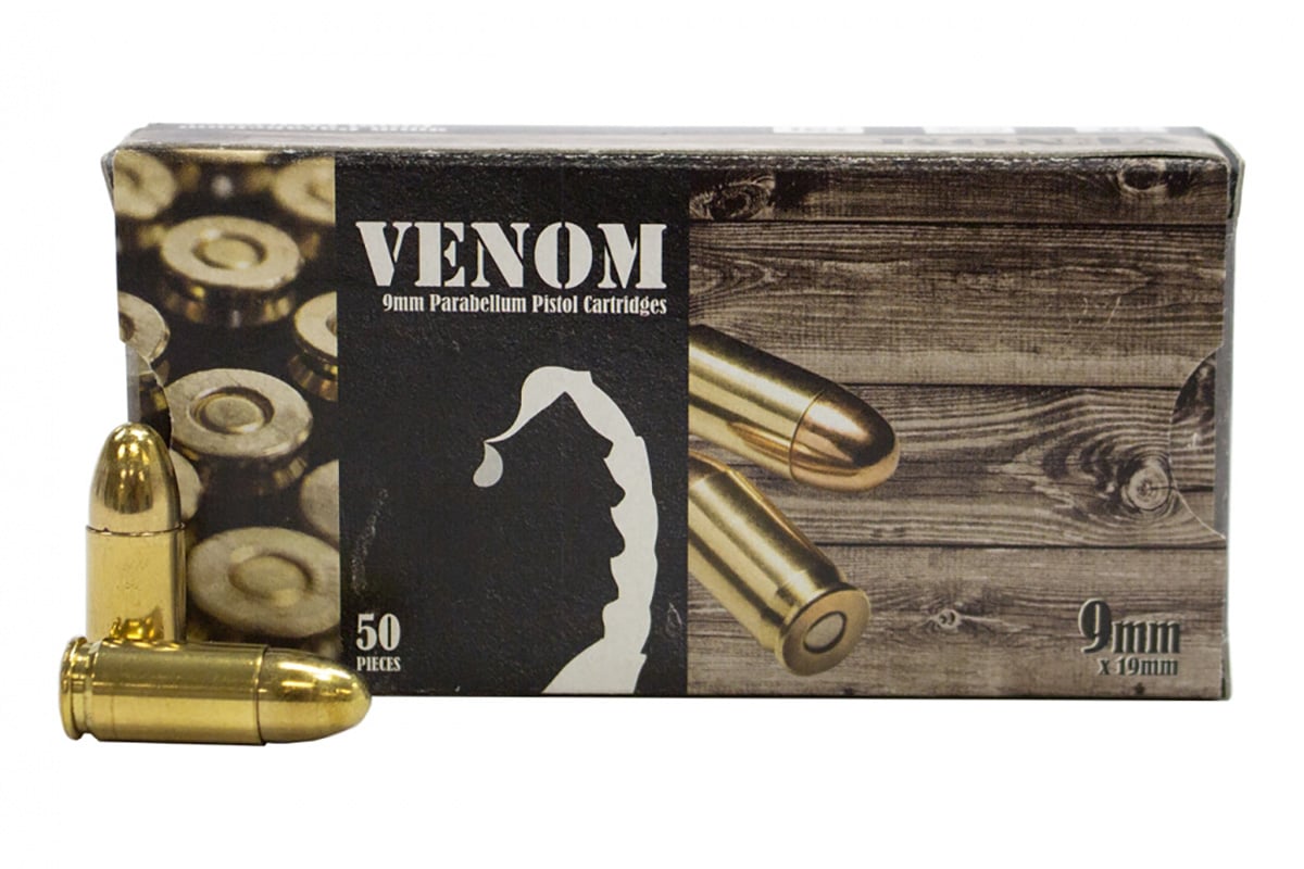 Venom 9mm 115 Gr FMJ Ammo, 50rds - 9MM115FMJ-V50