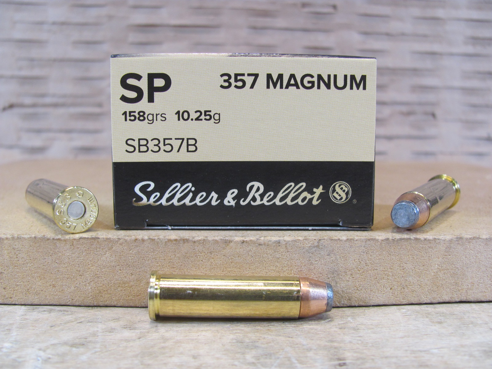 50 Round Box – 357 Magnum 158 Grain Jacketed Soft Point Ammo by Sellier Bellot – SB357B