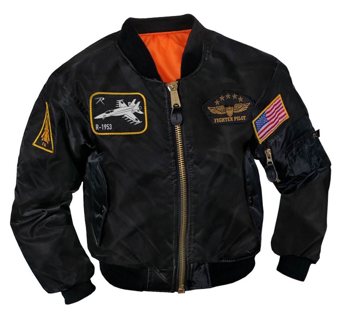 Rothco Kids Flight Jacket With Patches - Black, Large