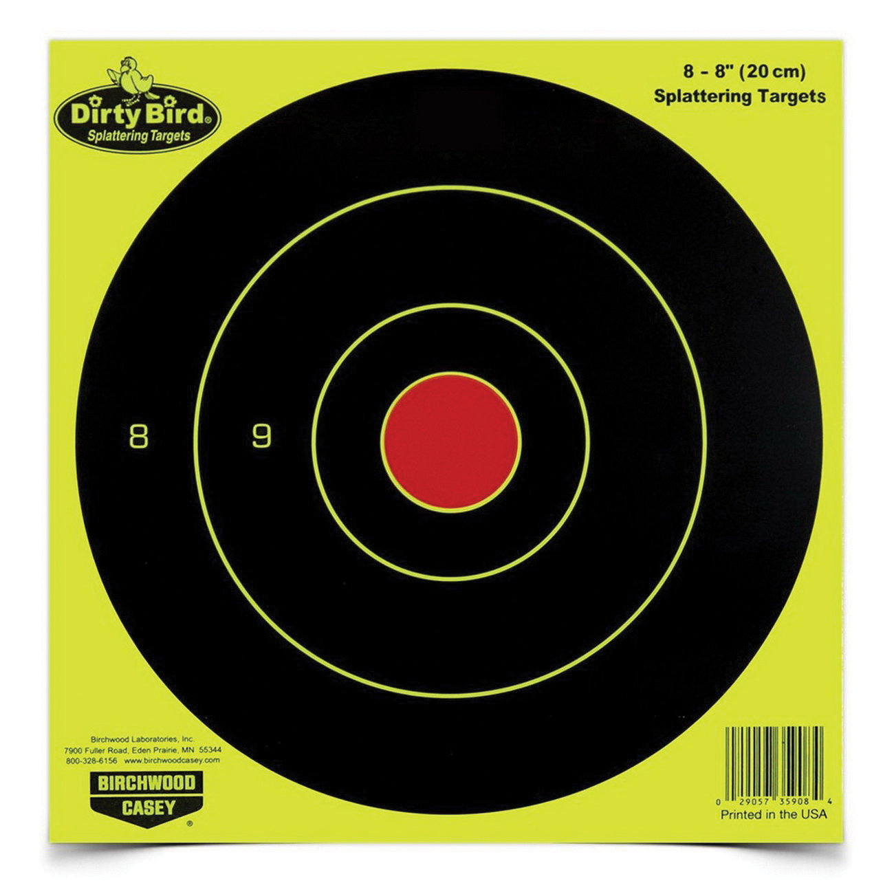 Birchwood Casey Dirty Bird 8" Non-Adhesive Bullseye Target, Yellow/Black, 8/pack - 35908