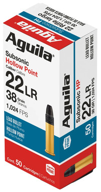 Aguila Subsonic Rimfire 22 LR 38 Grain Hollow Point
