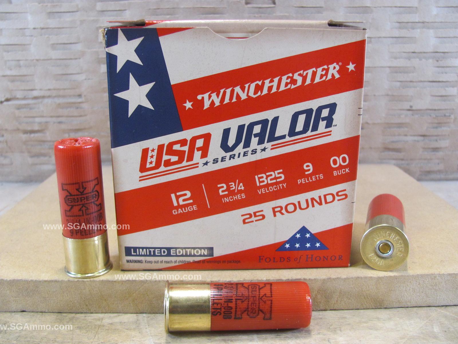 250 Round Case – 12 Gauge 2.75 Inch 9 Pellet 00 Buck 1325 FPS Winchester USA Valor Series Ammo – USA1200VP