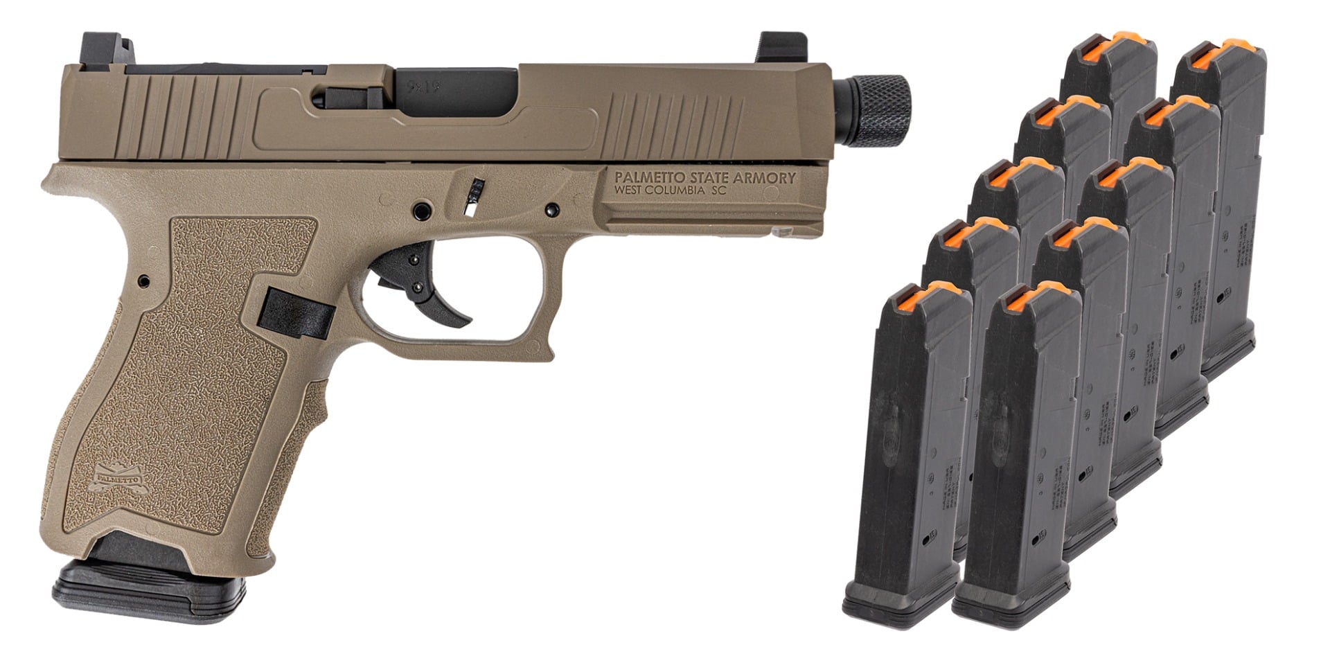 PSA Dagger Compact 9mm RMR Pistol W/Threaded Barrel, 10 - 15rd Magazines, & Pistol Case, Flat Dark Earth