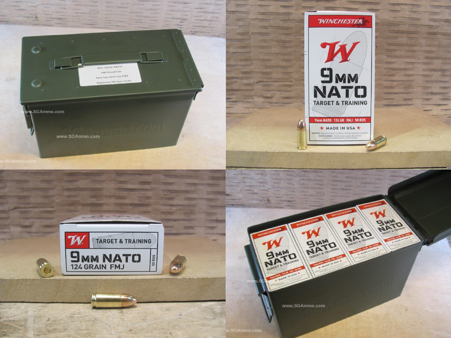 1000 Round Can – 9mm NATO 124 Grain FMJ Winchester Mil-Spec Ammo – Q4318 – Packed in M2A1 Metal Canister