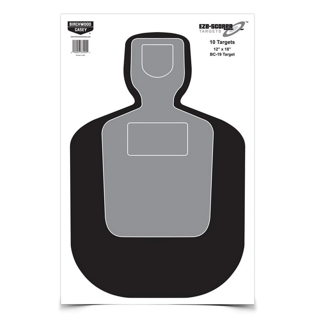 Birchwood Casey EZE-Scorer 12" x 18" Silhouette BC19 Practice Target, Black/Gray, 100/pack - 37007