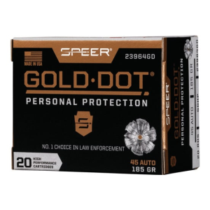 Cci Speer Ammo 23964GD Gold Dot Personal Protection 45 ACP 185 gr Hollow Point (HP) - 20rd Box