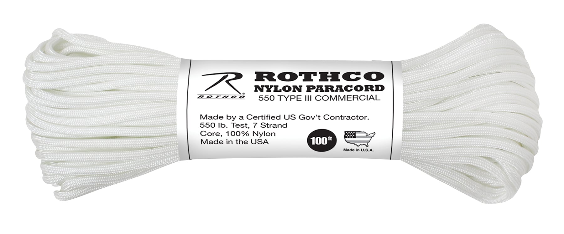 Rothco Nylon Paracord Type III 550 Lb - White, 100