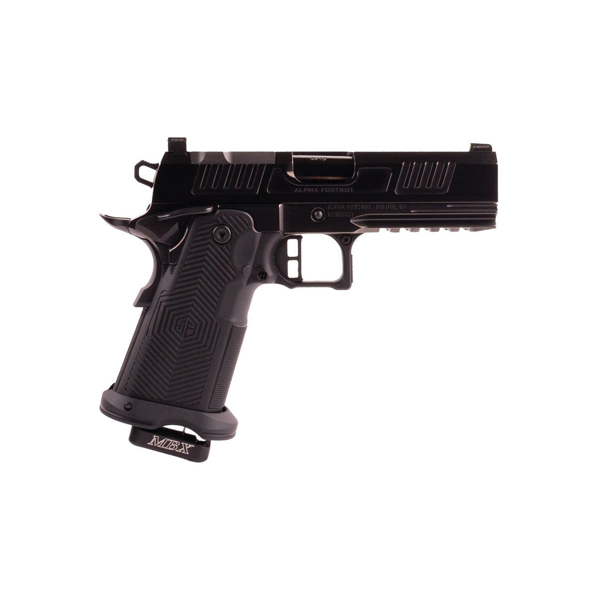 Alpha Foxtrot AF1911 Romulus Polish DLC Finished Handgun 9mm Luger 17 & 20rd Magazines 4.25″ Bull Barrel RMSc Cut - No Credit Card Fees - Low, flat rate shipping