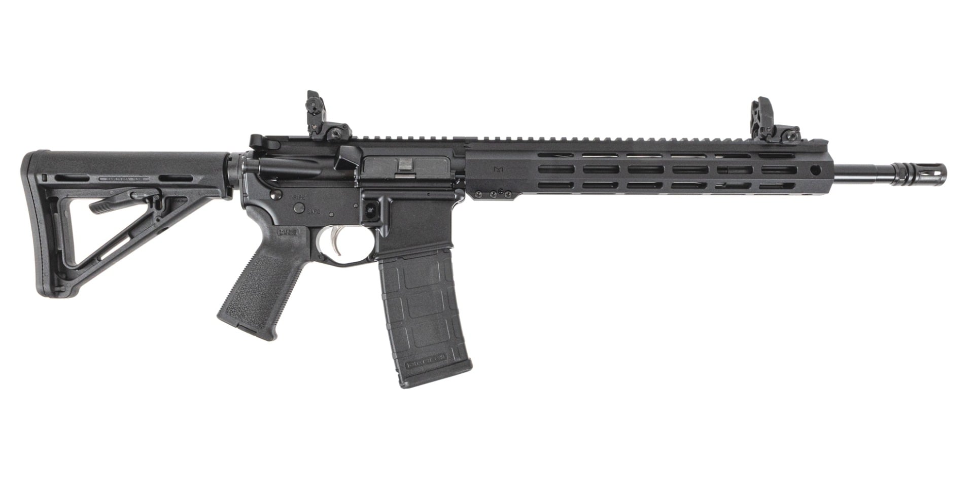PSA 16" Mid-Length 5.56 NATO 1/7 Nitride 13" Lightweight Hex M-Lok MOE EPT Rifle w/MBUS Sight Set