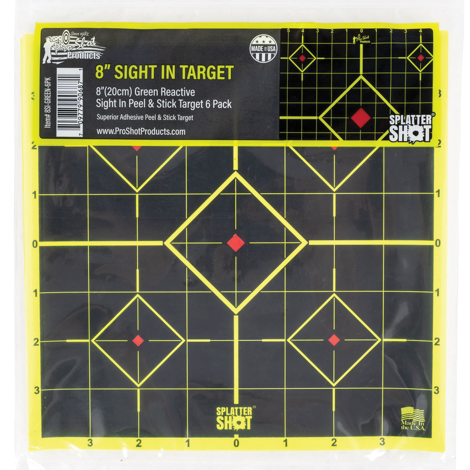 Pro-Shot SplatterShot Peel and Stick Sight-In Target, Black/Green - 8SI-GREEN-6PK