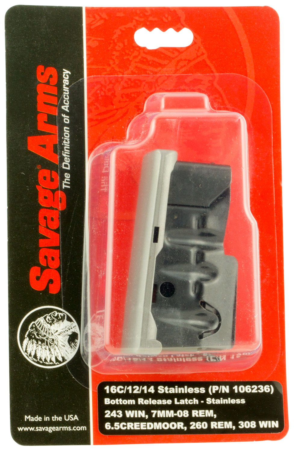 Savage Arms 4 Round .243/.308 Win/7mm-08 Rem/6.5 Crd/.260 Rem/338 Federal Detachable Magazine, Stainless Steel - 55109