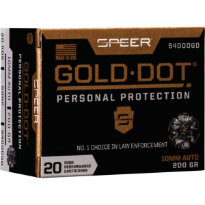 Cci Speer Ammo 54000GD Gold Dot Personal Protection 10mm Auto 200 gr Hollow Point (HP) - 20rd Box