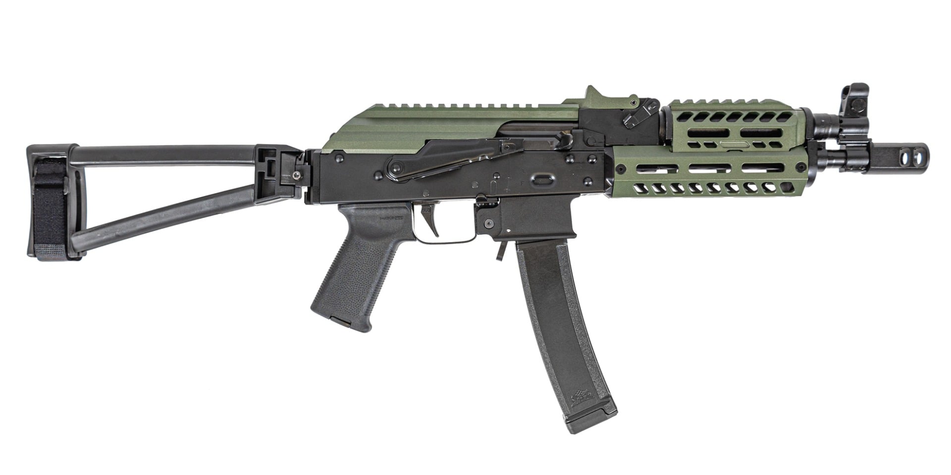 PSA AK-V 9mm Triangle Folding Pistol with ODG Picatinny Dust Cover, and ODG M-Lok Handguard