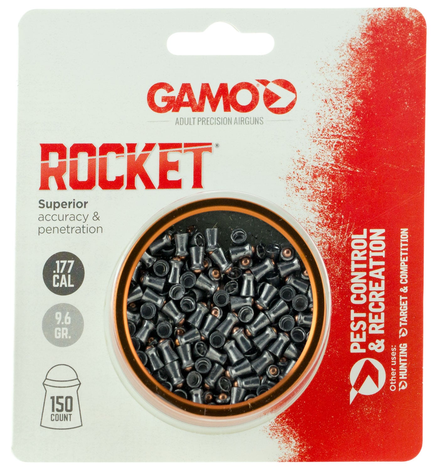 Gamo Outdoor Rocket .177 9.6 gr Rounded Tip Pellet, 150/pack - 632127454