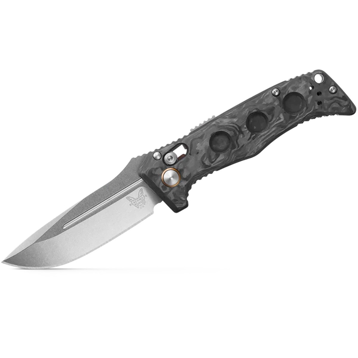 Benchmade Mini Auto Adamas Folding Drop Point Knife, Marbled Carbon Fiber - 2730-03