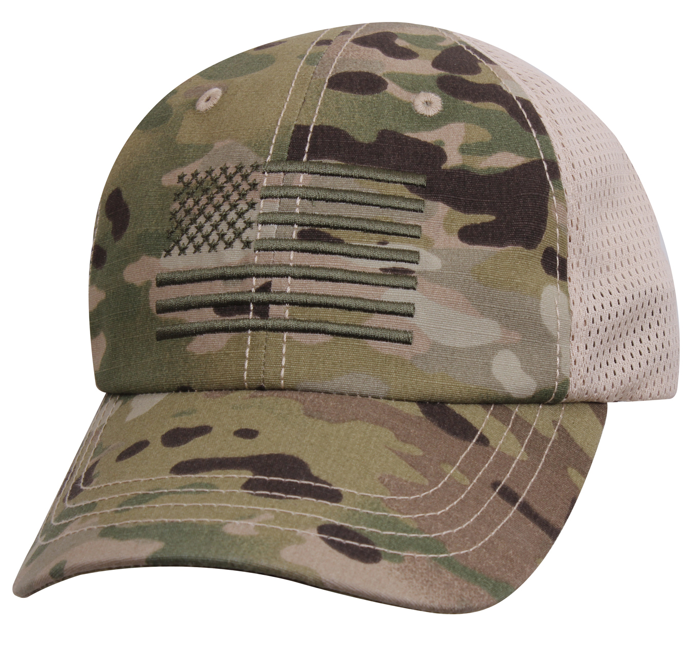 Rothco Tactical Mesh Back Cap With Embroidered Us Flag - Multicam