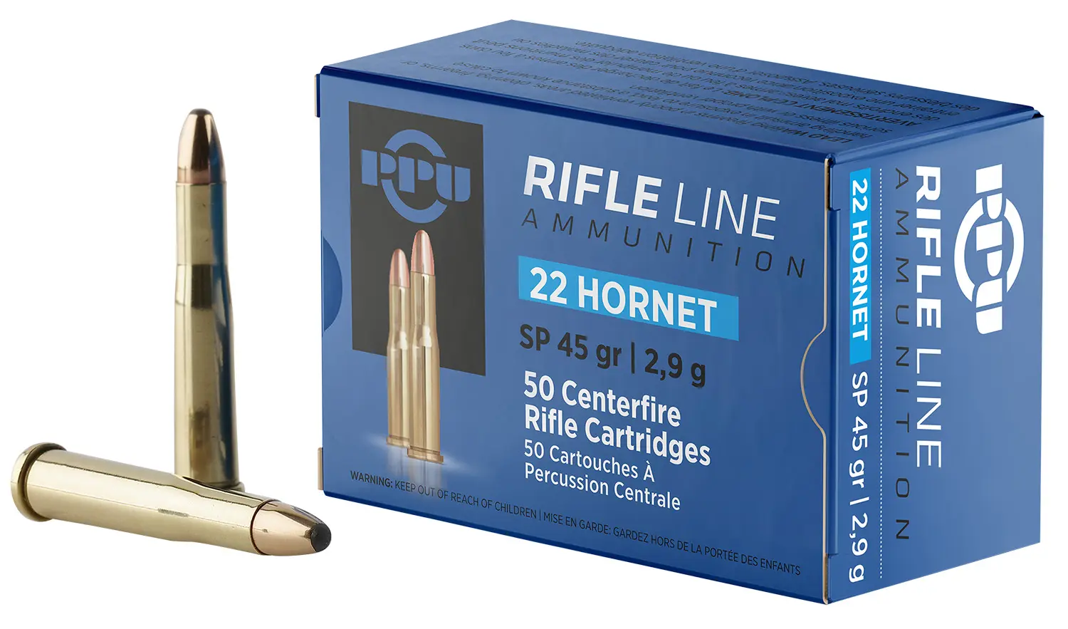 PPU PP22H Standard Rifle 22Hornet 45gr Soft Point 50 Per Box/20 Case