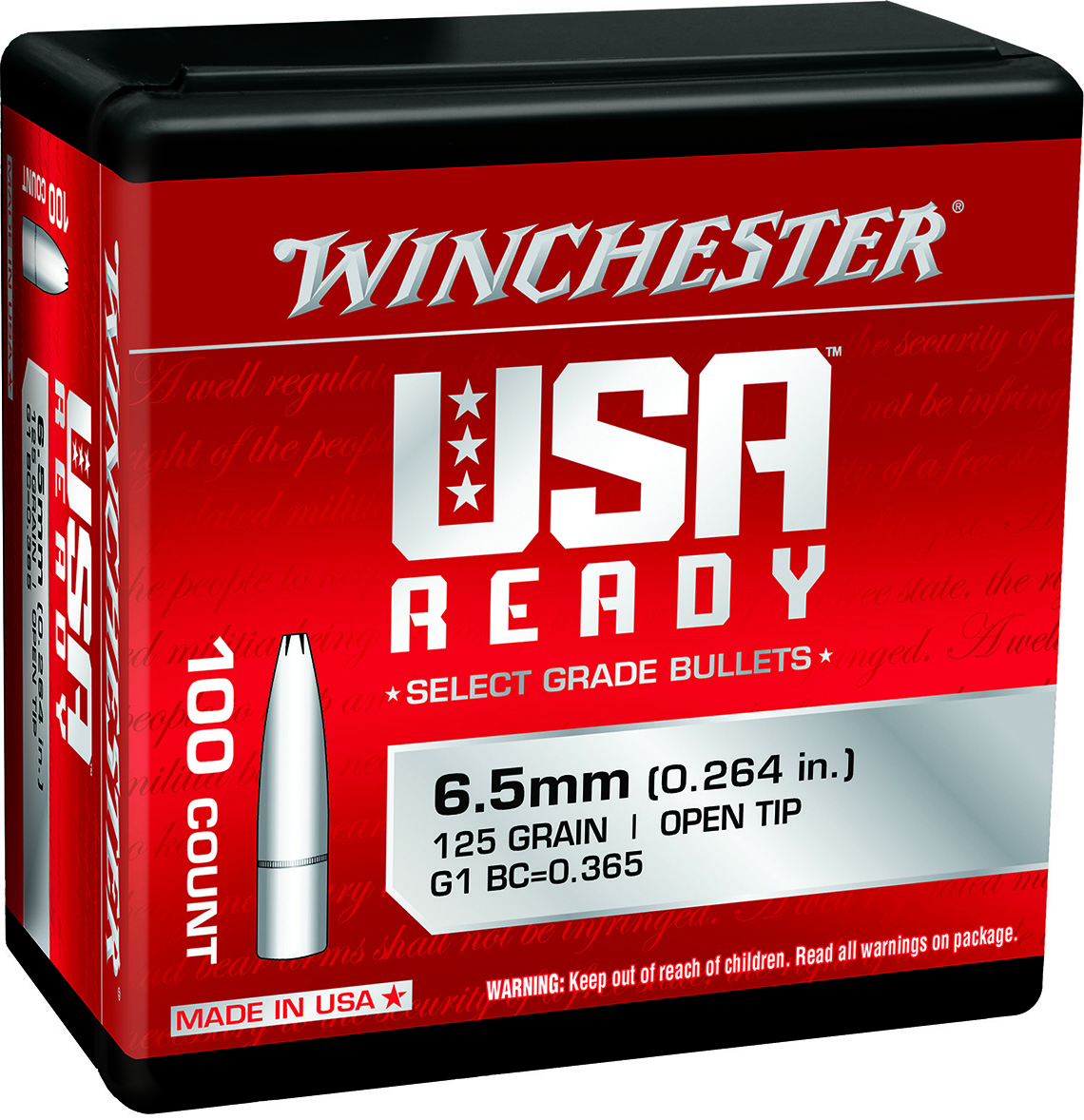 Winchester Open Tip 125gr 6.5 Creedmoor Reloading Bullets, 100/Bag - WBR65125