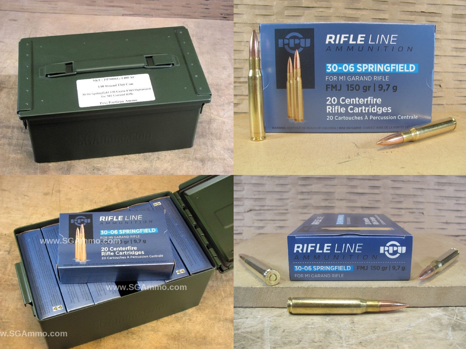 140 Round Flat Can – 30-06 Springfield 150 Grain FMJ Ammo Optimized for M1 Garand Rifle by Prvi Partizan – PP3006G – Packed in Metal Canister