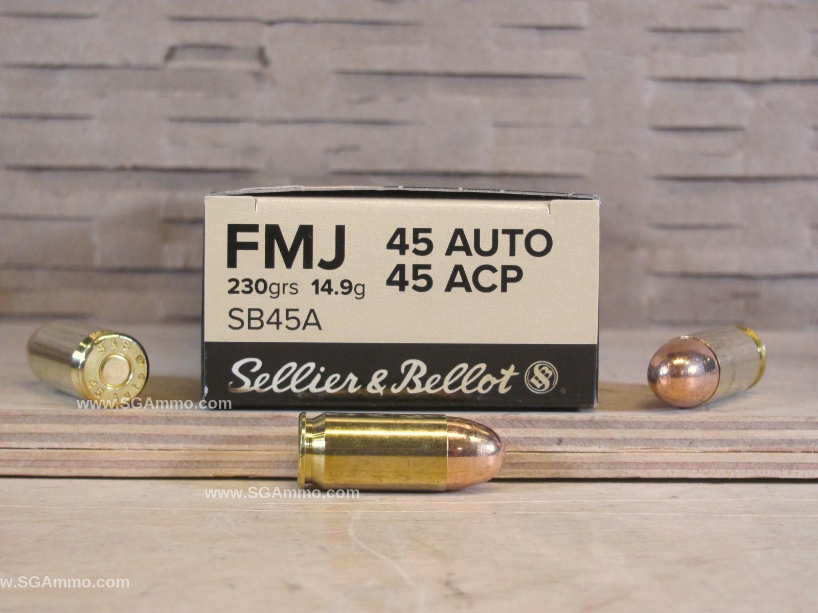 1000 Round Case – 45 Auto 230 Grain FMJ Sellier Bellot Brass Case Ammo – SB45A