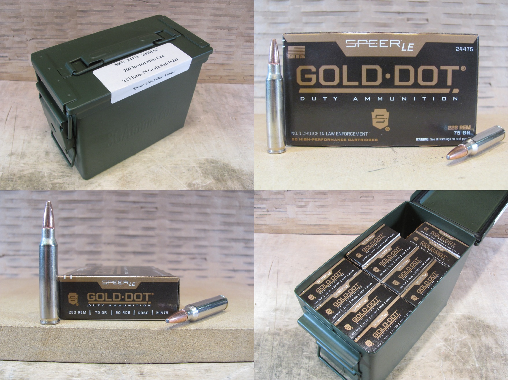 200 Round Can – 223 Rem 75 Grain Speer Gold Dot Soft Point Ammo – 24475 – Packed in Mini Ammo Canister