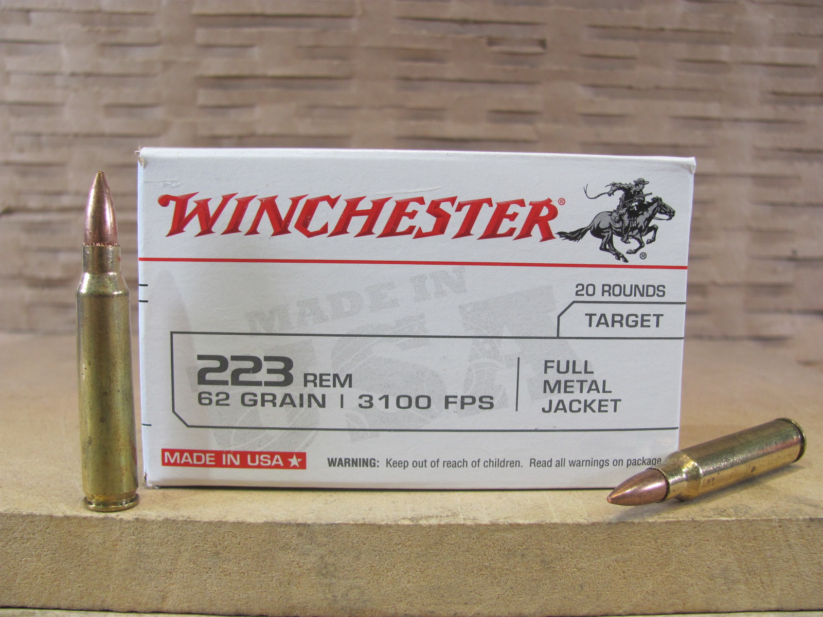 1000 Round Case – 223 Rem 62 Grain FMJ Winchester Ammo – W223FMJ62