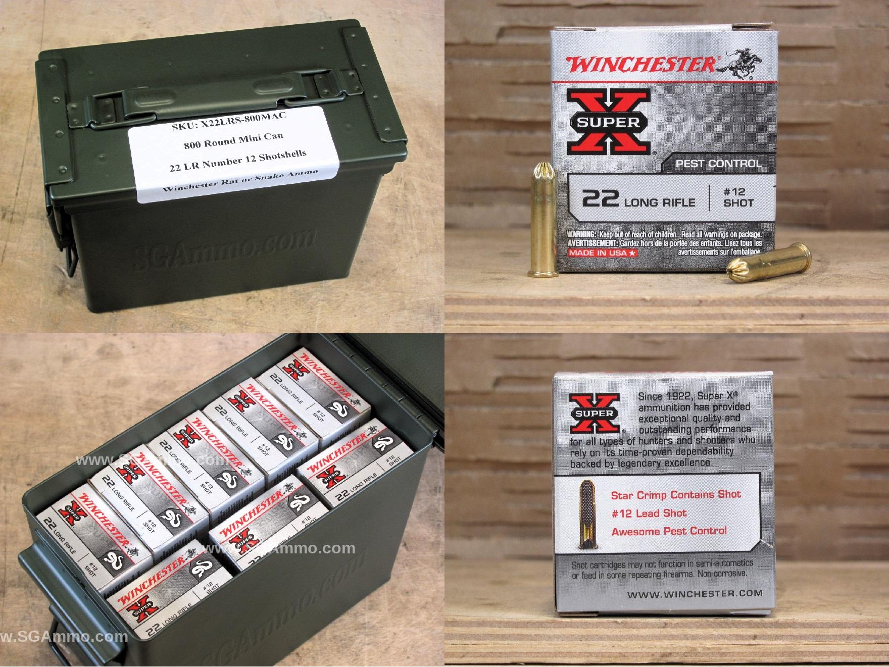 800 Round Can – Winchester 22 LR Number 12 Shotshells – Rat or Snake Shot Ammo – X22LRS – Packed in Mini Canister