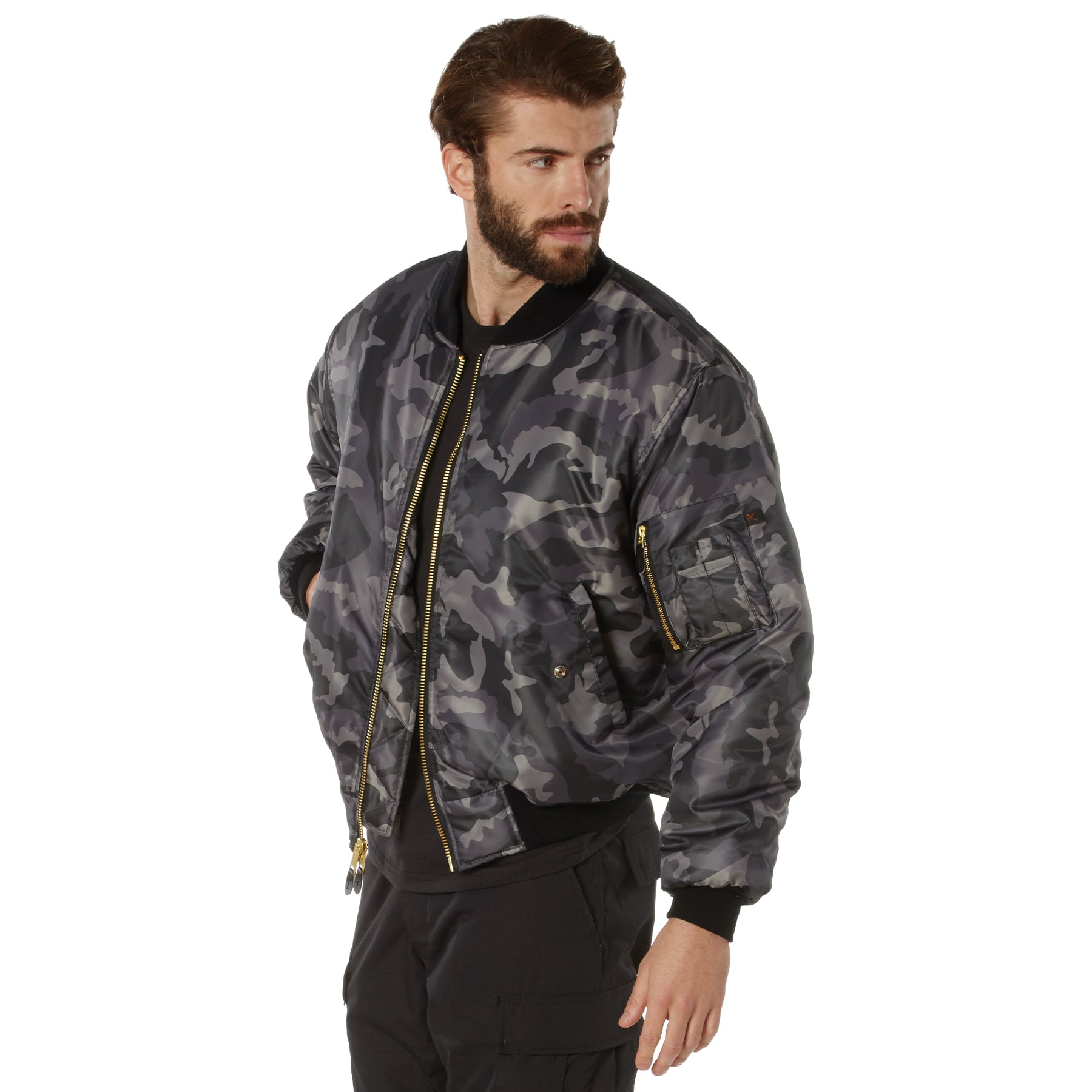 Rothco Ma-1 Flight Jacket - Black Camo, Large