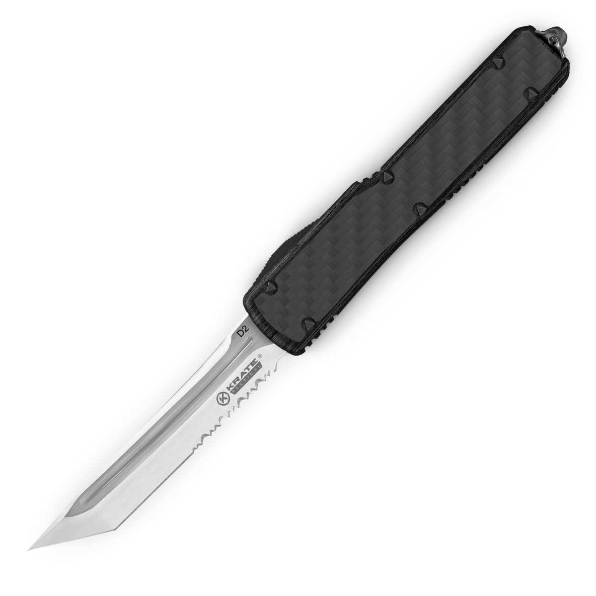 Krate Tactical "Karma" OTF Knife, Black - KRT-OTF-CF-BAR-BLK-X