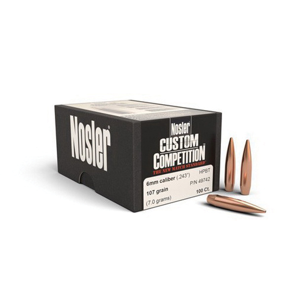 Nosler Custom Competition Match 6mm 107 gr HPBT Rifle Bullet, 100/box - 49742