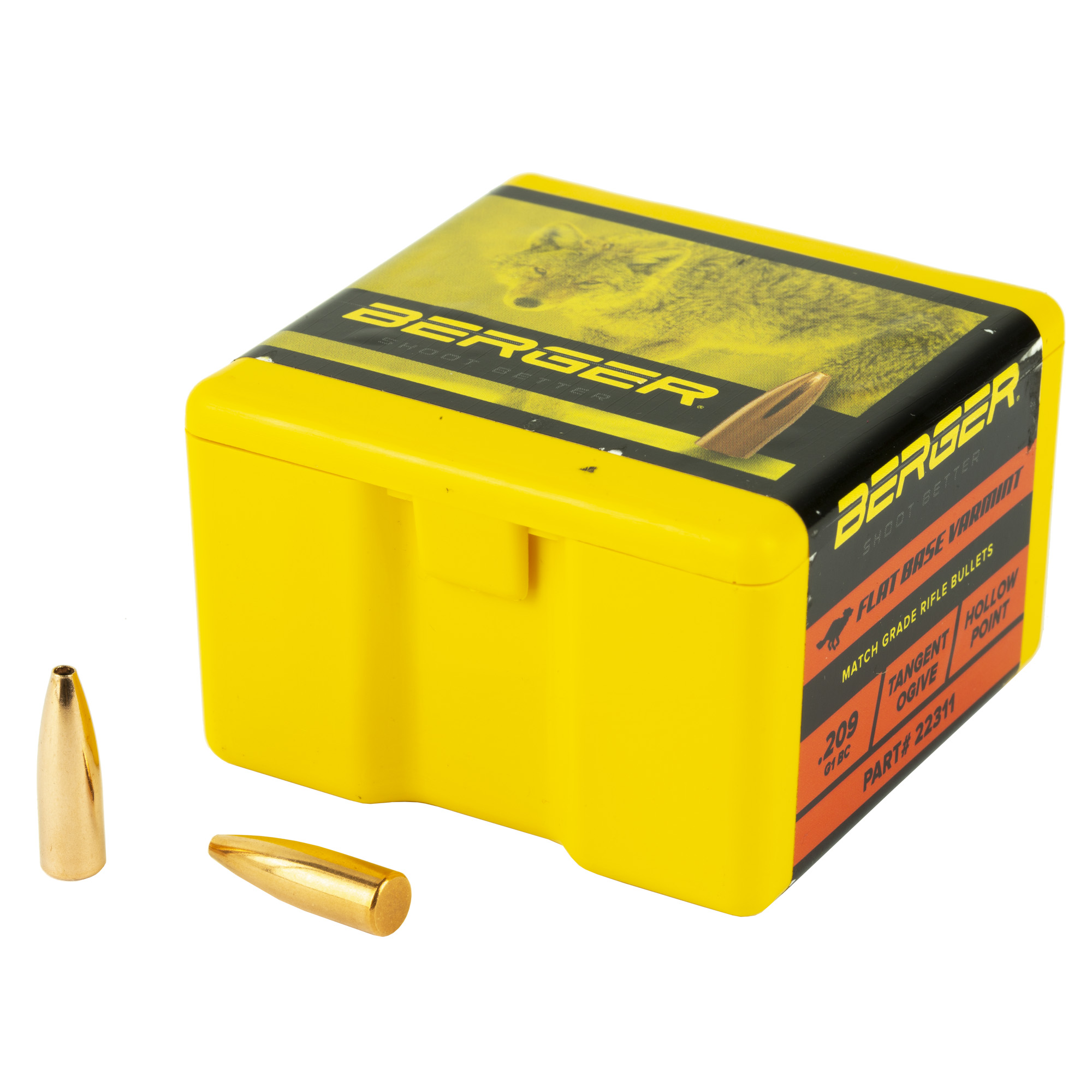 Berger Bullets FB Varmint, .224 Diameter, 22 Caliber, 55gr, Flat Base Hollow Point, 100 Count