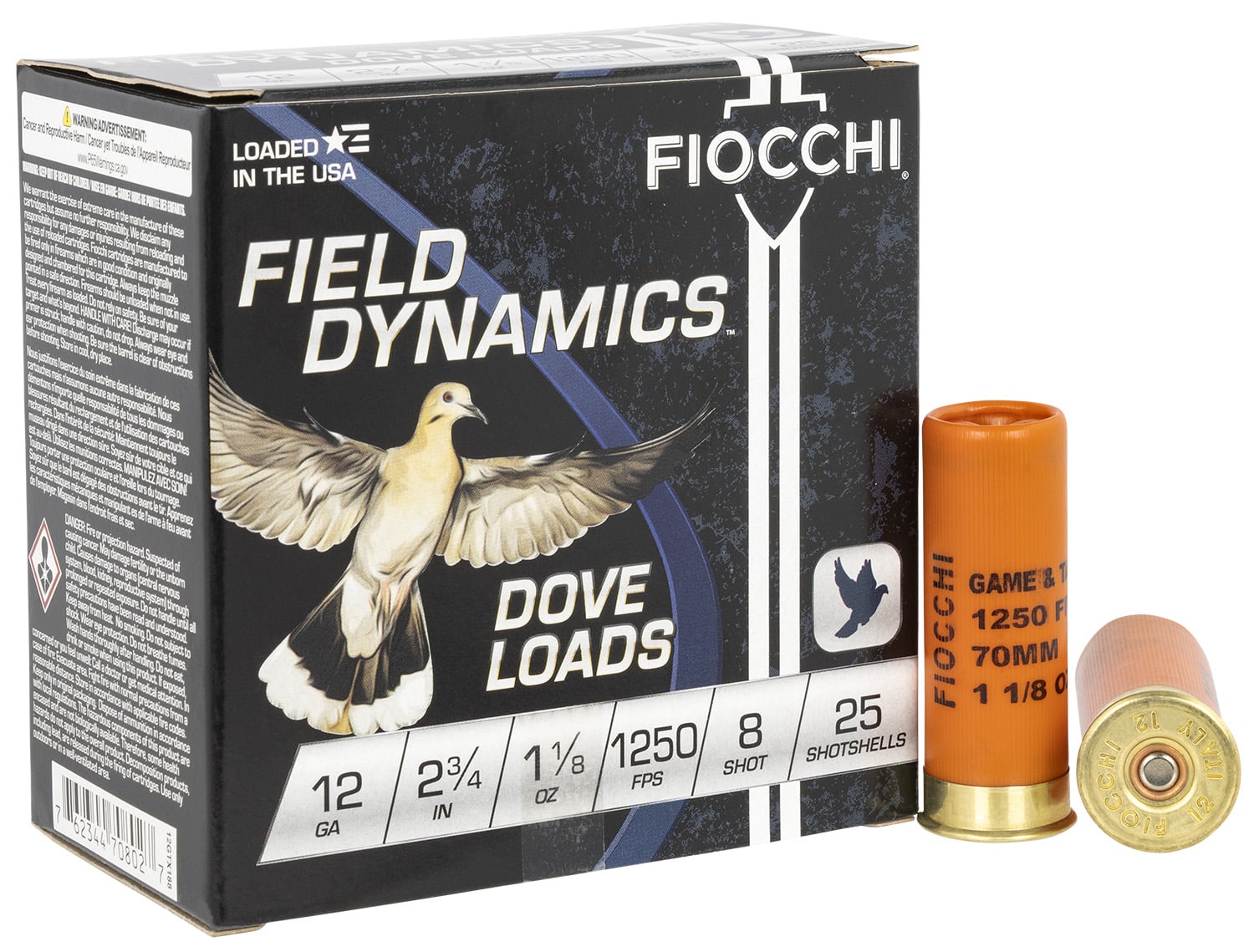 Fiocchi Field Dynamics 12 Gauge 2.75" 1-1/8oz #8 Ammo, 25rds - 12GTX188