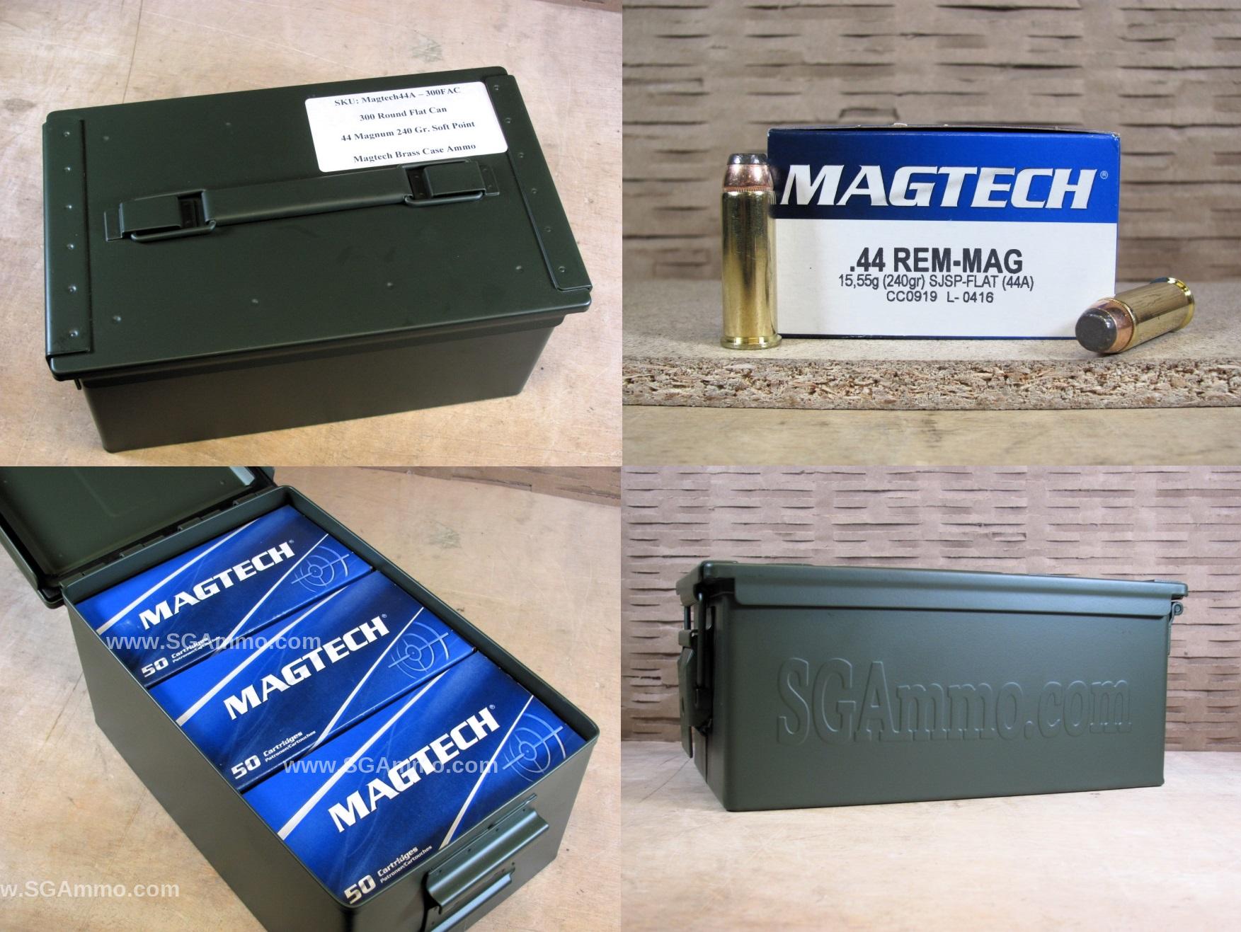 300 Round Flat Can – 44 Magnum 240 Grain Jacketed Soft Point Magtech Ammo – 44A – Packed in Metal Canister