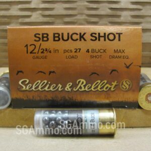 25 Round Box – 12 Gauge 2.75 Inch 27 Pellet Number 4 Buck Shot by Sellier Bellot – SB12BSB