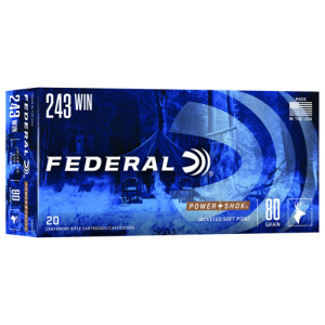 FEDERAL AMMO Power-Shok 243 Win 80 gr Jacketed Soft Point Ammunition | 20 Rounds