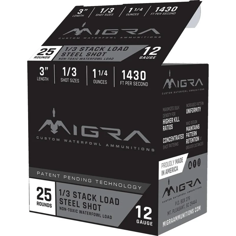 Migra Waterfowl Steel Shot Shotshells 12 ga 3" 1-1/4 oz 1430 fps #1/#3 25/ct