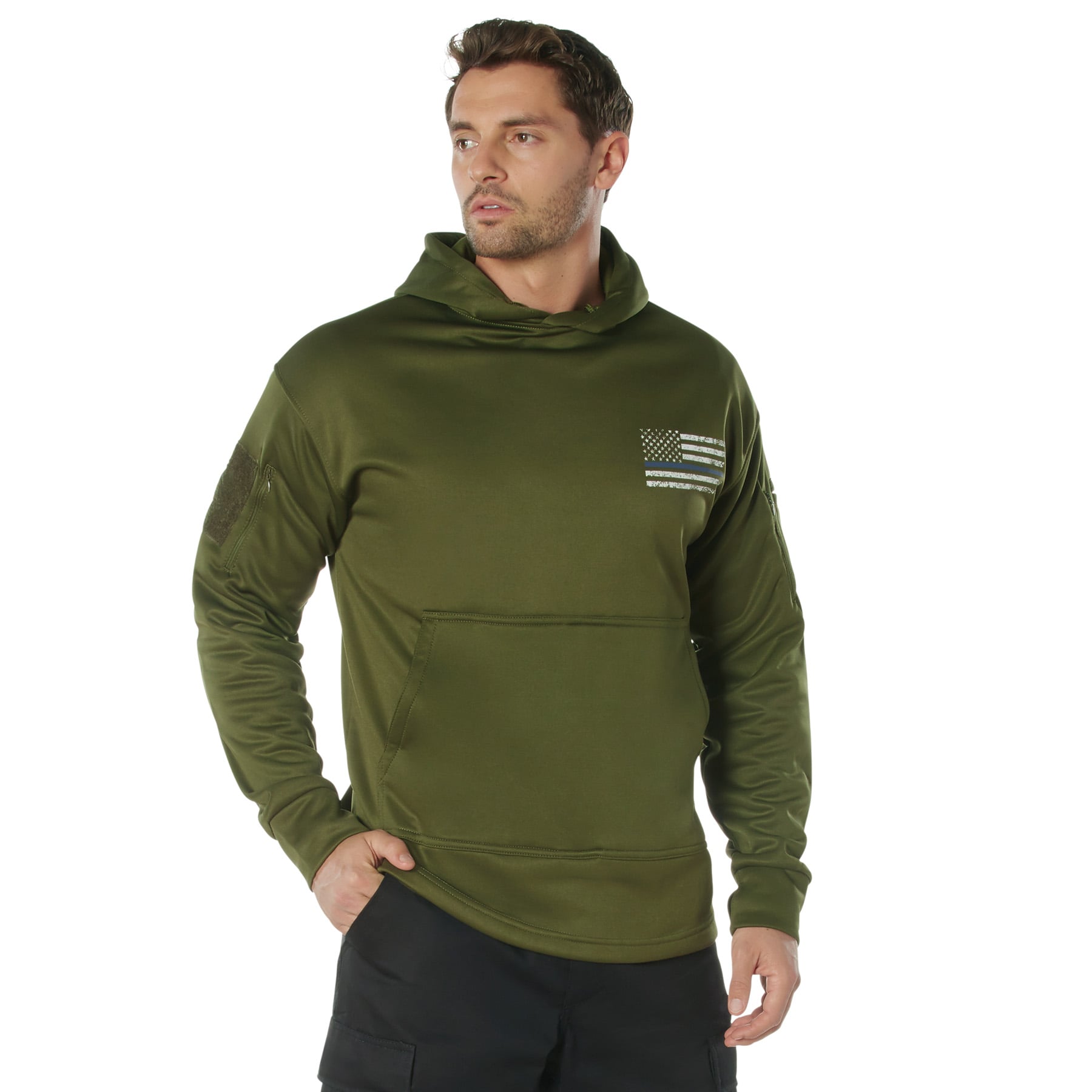 Rothco Concealed Carry Thin Blue Line Hoodie - Olive Drab, Large