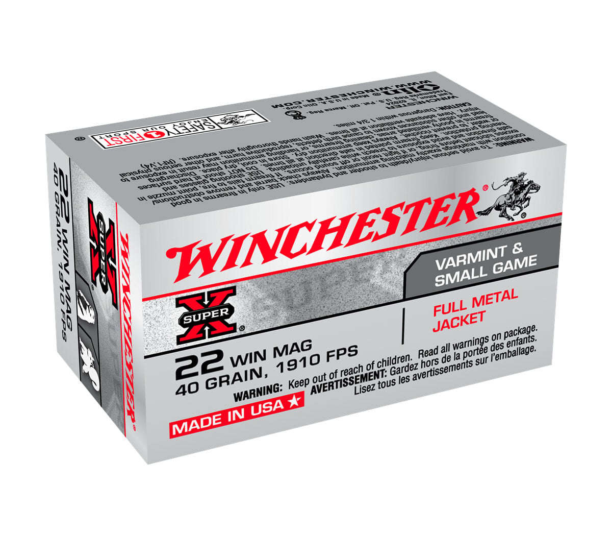 Winchester Super-X 40gr FMJ 22 Win Mag Ammunition, 50rds - X22M