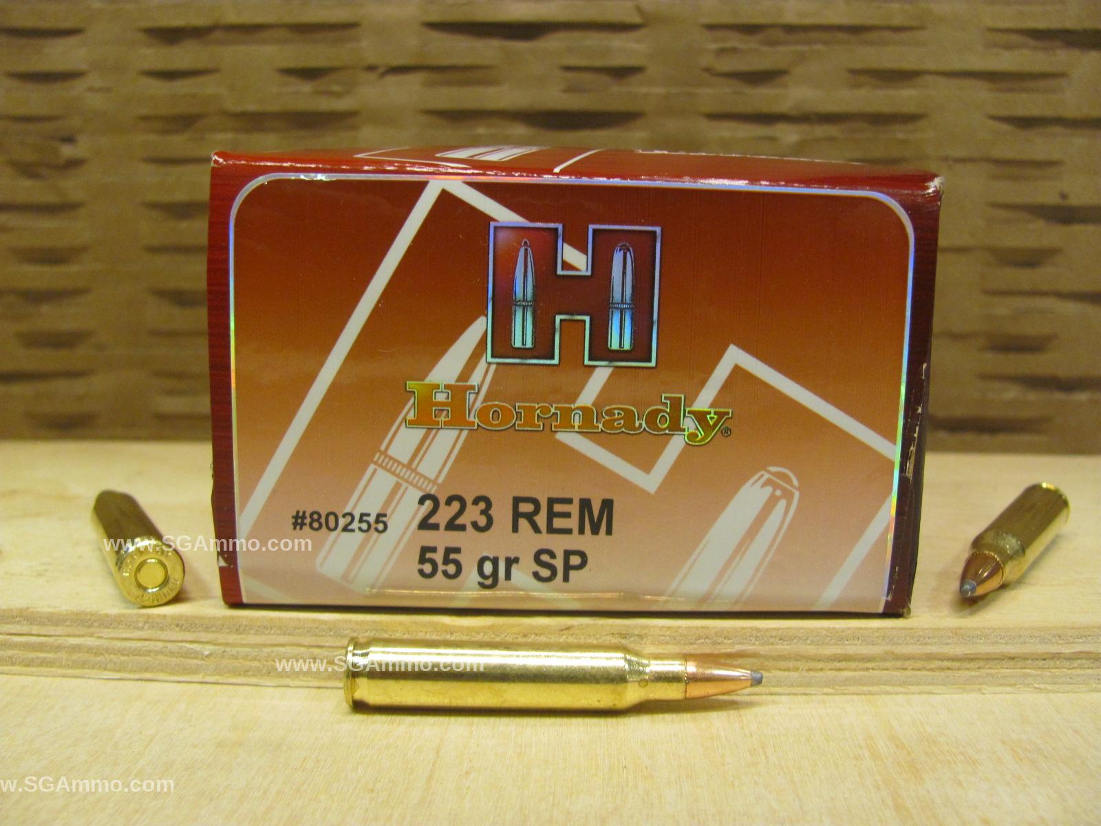 50 Round Box – 223 Rem Soft Point 55 Grain Brass Case Hornady Ammo – 80255