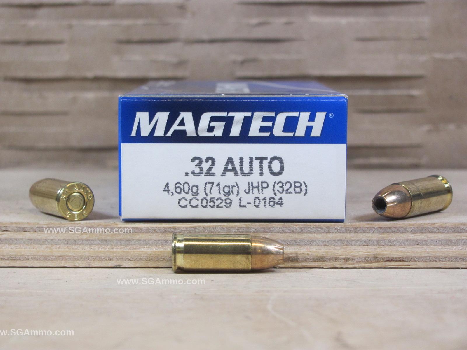 50 Round Box – 32 Auto JHP Hollow Point Ammo by Magtech – 32B