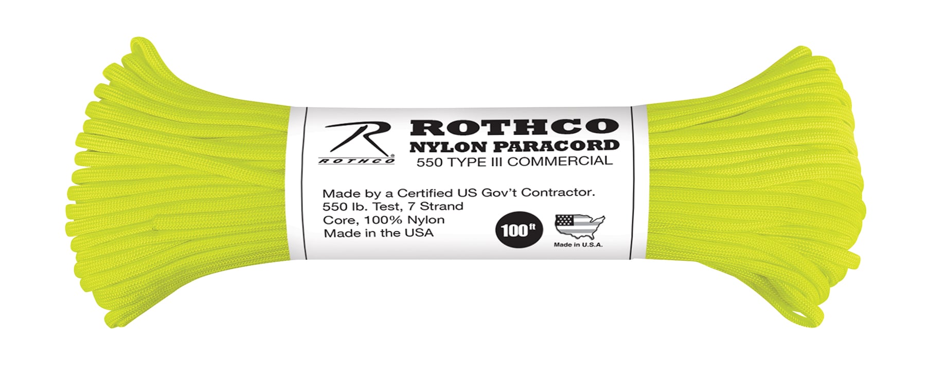 Rothco Nylon Paracord Type III 550 Lb - Neon Yellow, 100