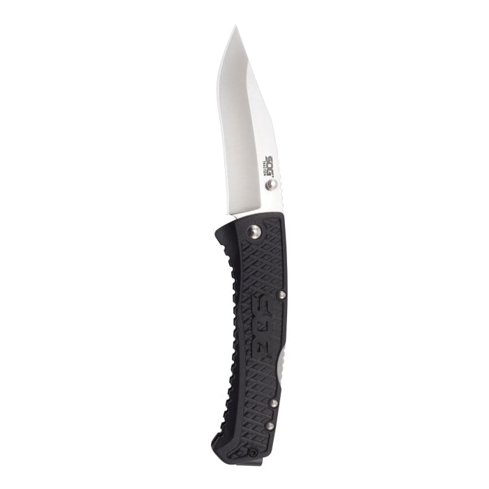 SOG Knives Traction Folding Knife Clip Point, Black - SOGTD1011-CP