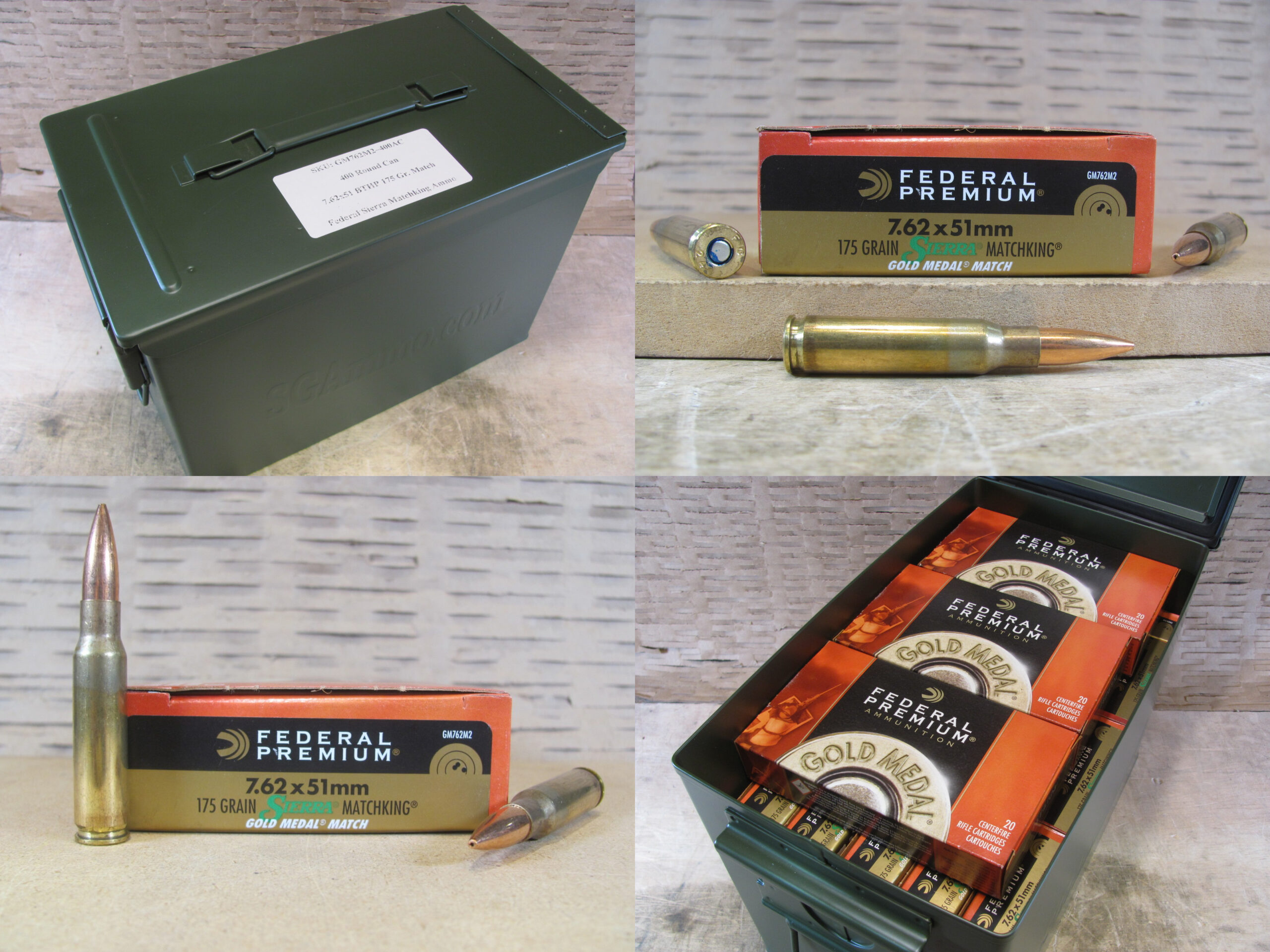 400 Round Can – 7.62×51 Federal Gold Medal Match 175 Grain BTHP Sierra Matchking Ammo – GM762M2 – Packed in PA108 SAW Canister