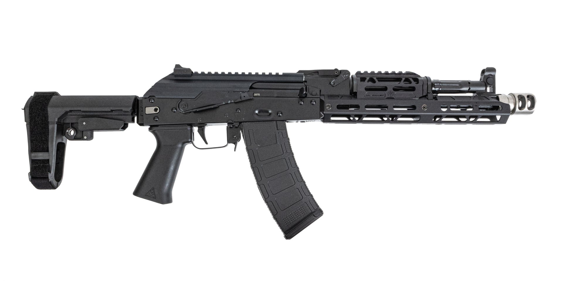 PSA AK-105 Pistol w/ SBA3 Brace, with Soviet Arms Grip, SA-2 Muzzle Brake, Toolcraft Trunnion, Bolt, and Carrier, Black