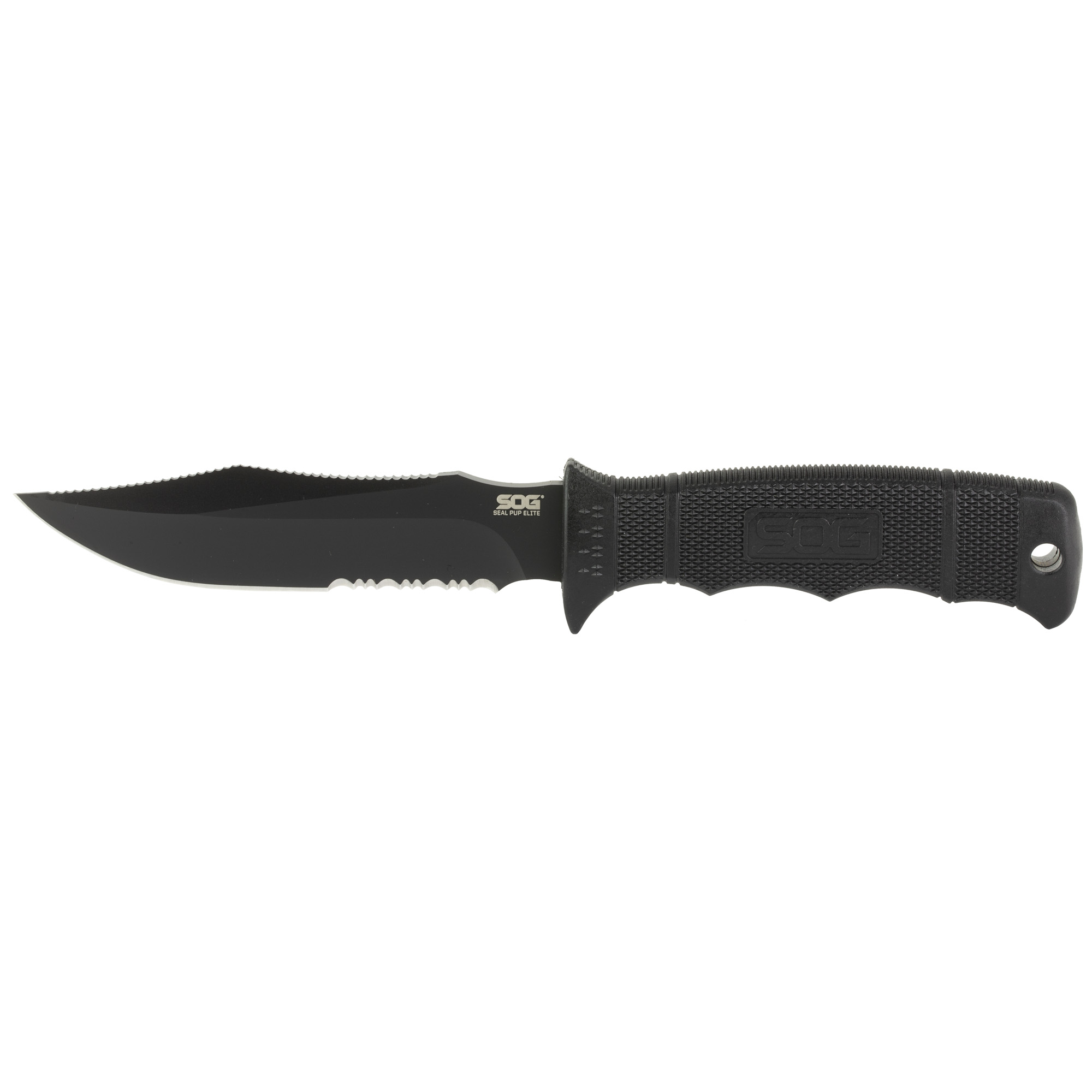 SOG Knives Seal Pup 4.85" Clip Point Fixed Blade Knife, Black - SOGE37TK
