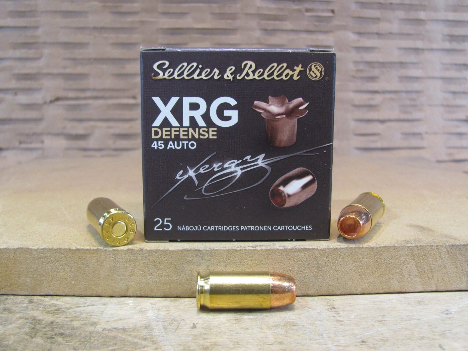 25 Round Box – 45 Auto 165 Grain Sellier Bellot XRG Hollow Point Defense Ammo – SB45XA