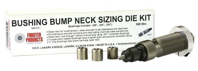 Forster Bushing Bump Neck Sizing Die and three Neck Bushings .336 .334 .332 diameter for 308 Win
