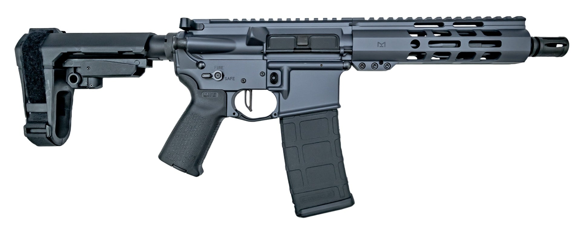 PSA Custom 7.5" 5.56 NATO 1/7 Phosphate 7" Lightweight M-Lok Pistol W/ 3.5lb Flatbow FCG, Grey