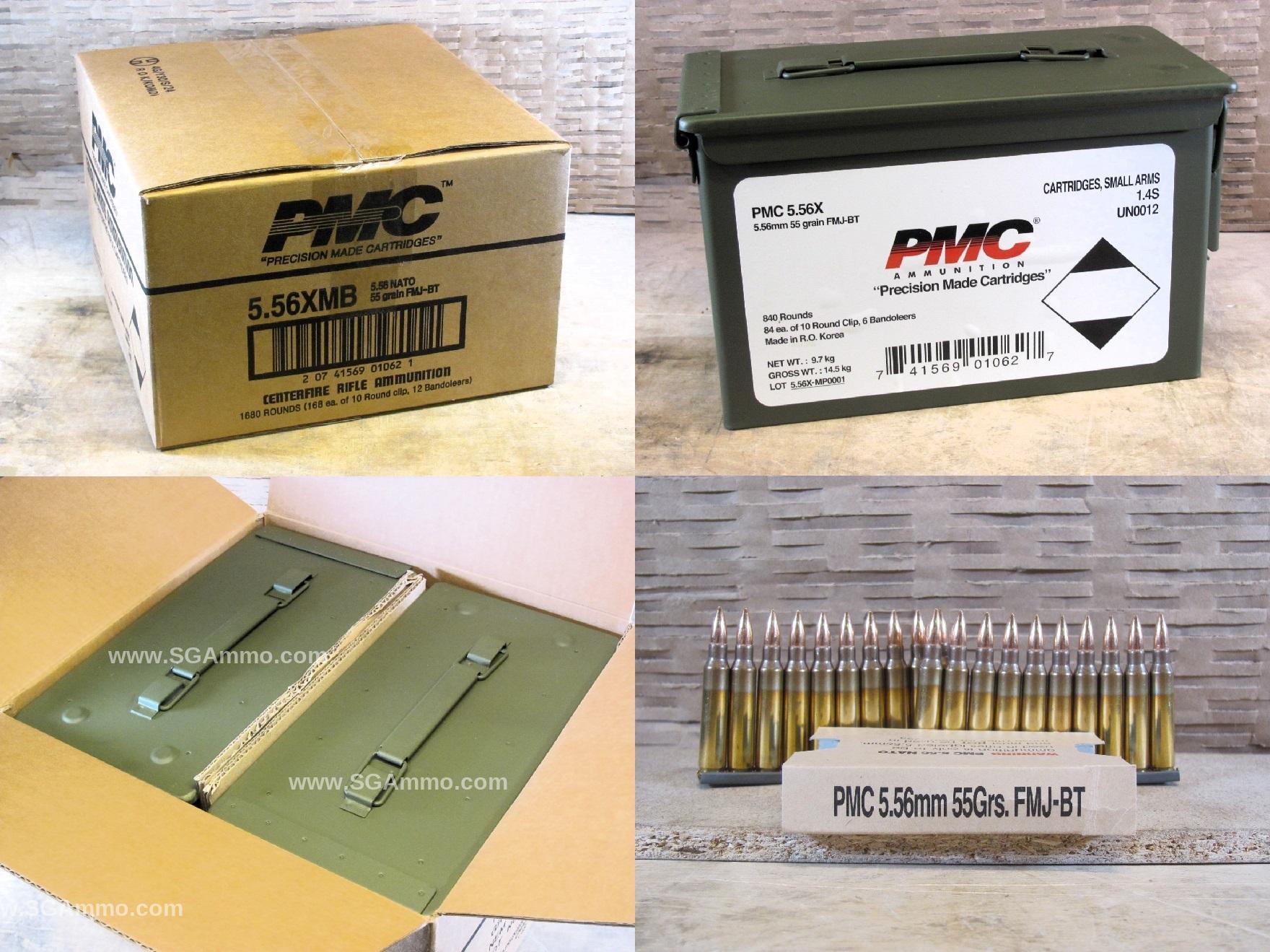 1680 Round Case – 5.56mm 55 Grain FMJ-BT M193 Ammo by PMC on AR15 Stripper Clips and Bandoleers in Ammo Cans – 556XMB – 2 Cans